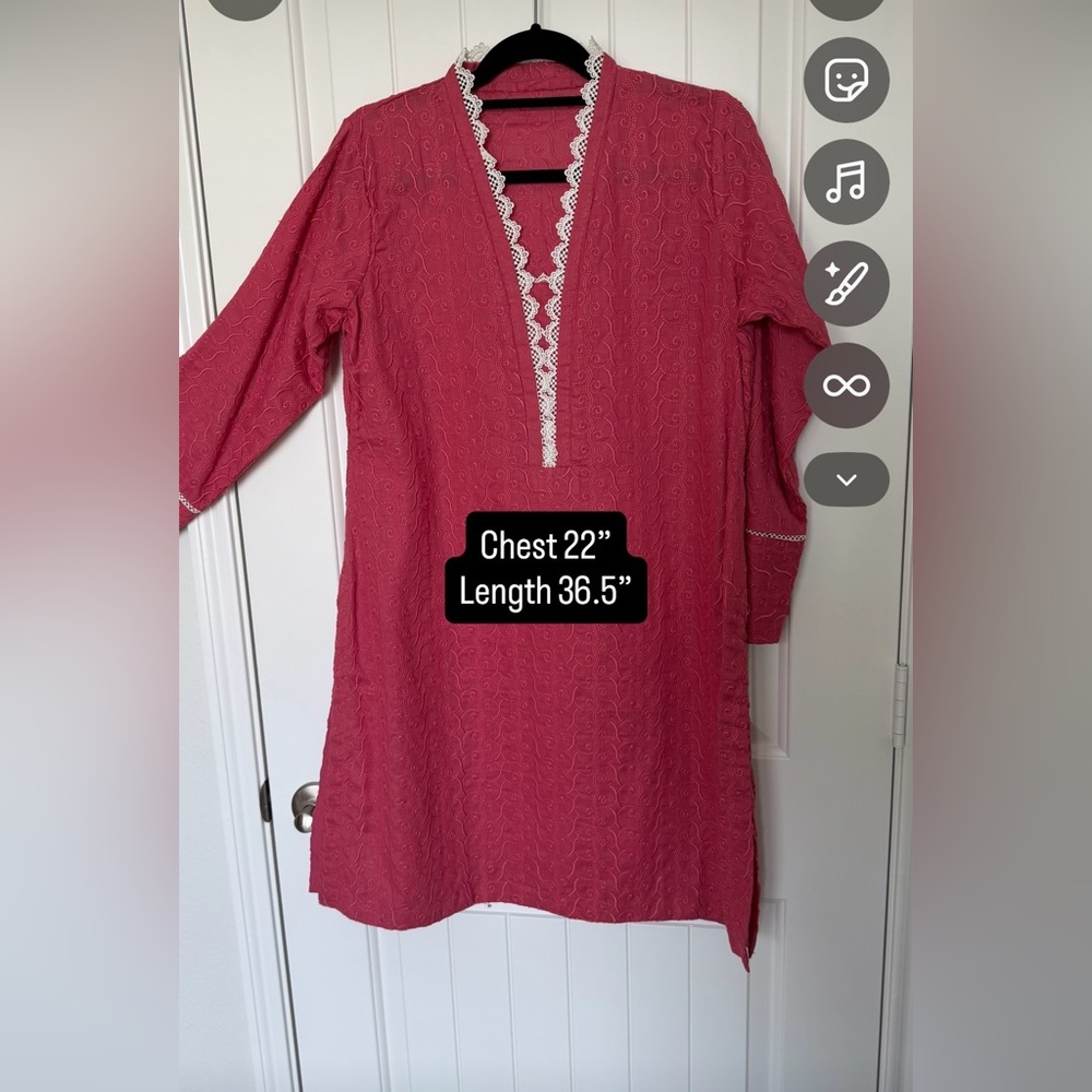 Red Embroidered Tunic Dress